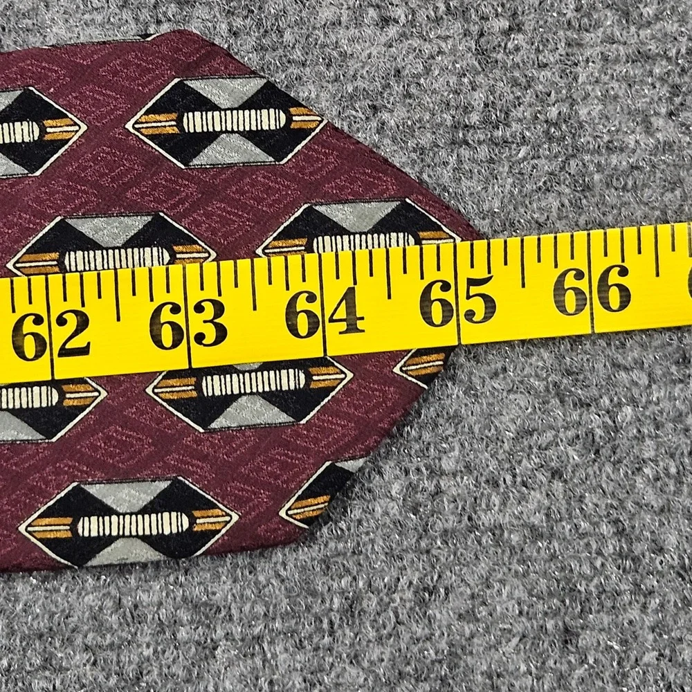 Robert Talbott Silk Tie Burgundy Red Geometric LONG Jacquard‎ Handmade USA